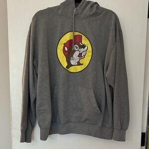 Buc-ees Basic Grey Logo Hoodie Pullover Sweatshirt Beaver Mascot Mens XL 129BUC